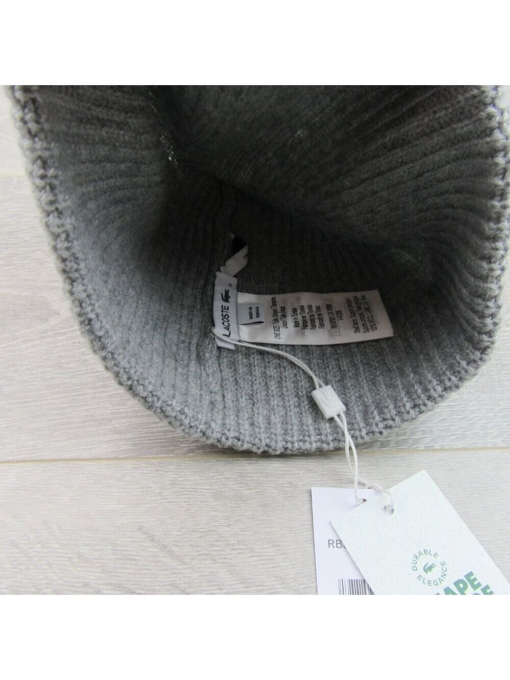 Lacoste Crocodile Big Patch Grey Wool Beanie Cap One Size NEW - Picture 11 of 13